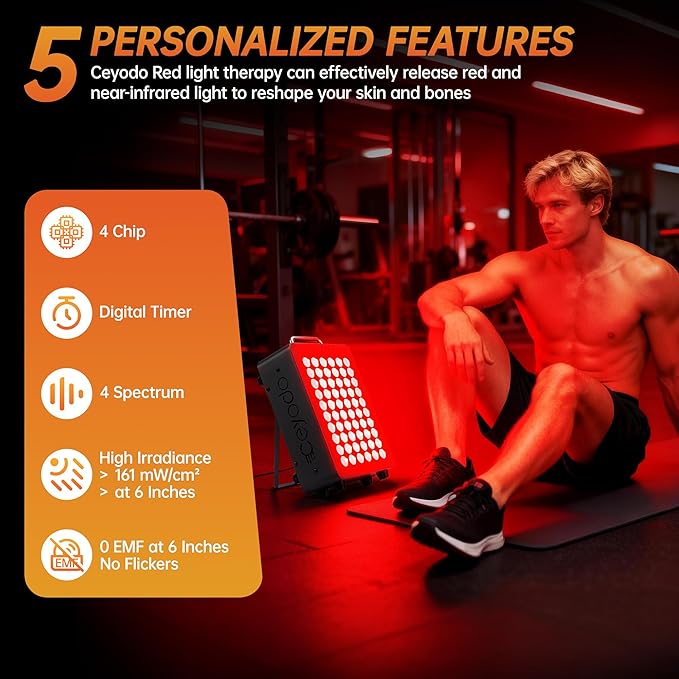 Red Light Therapy for Body, 4 Chip Infrared Light Therapy Panel with Near-Infrared Light 630nm 660nm 850nm 940nm, 138W High Power 60 LED Red Infrared Light Device, Includes Hanging Kit & Handle,Black