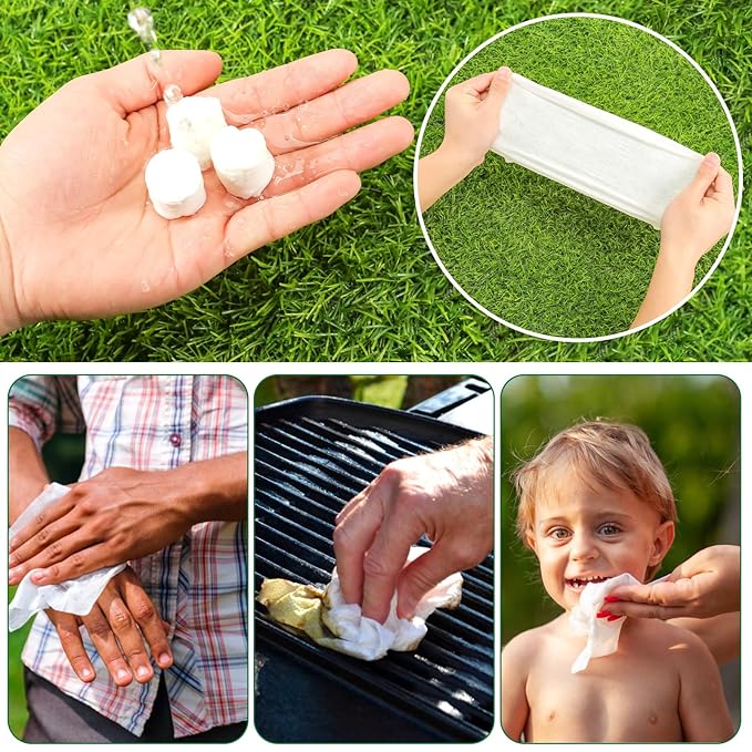 Compressed Coin Tissue for Travel 500 Pcs with 4 Carry Cases, Thicken 100% Cotton Disposable Face Cloths, Compact Mini Portable Facial Towel Disposable Washcloth for Camping Home Beauty Office