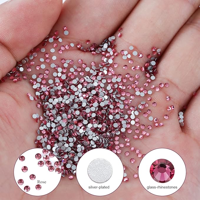 1440Pcs Rose Crystal Rhinestones,Glass Flatback Rhinestones Gemstones Small for Nail Face Makeup Art Crafts Clothes Decoration -(SS4,1.6mm,Rose)