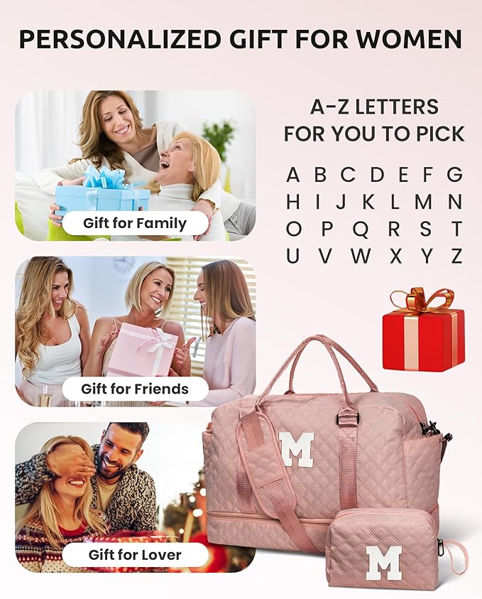 Retirement Gift for Woman-Duffle Bag with Shoe Compartment, Kids Weekender Bags, Overnight Bag with Makeup Pouch, Gifts for 10 11 12 13 14 15 16 Year Old Kid-Birthday Gifts for Her (Letter K)