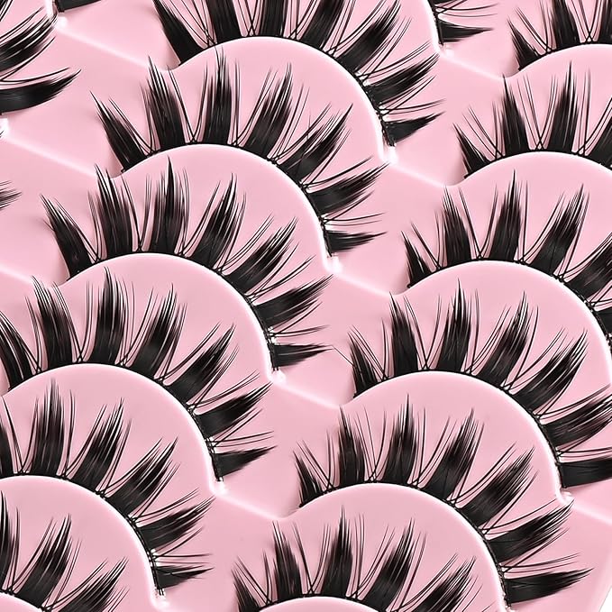 Manga Lashes Anime Eyelashes Fake Mink Manhua Lash Pack Wispy Spiky Eye Lashes Natural Look 14 Pairs Doll Spike Wet Eyelash Pack 16mm Manhwa Pestañas for Women