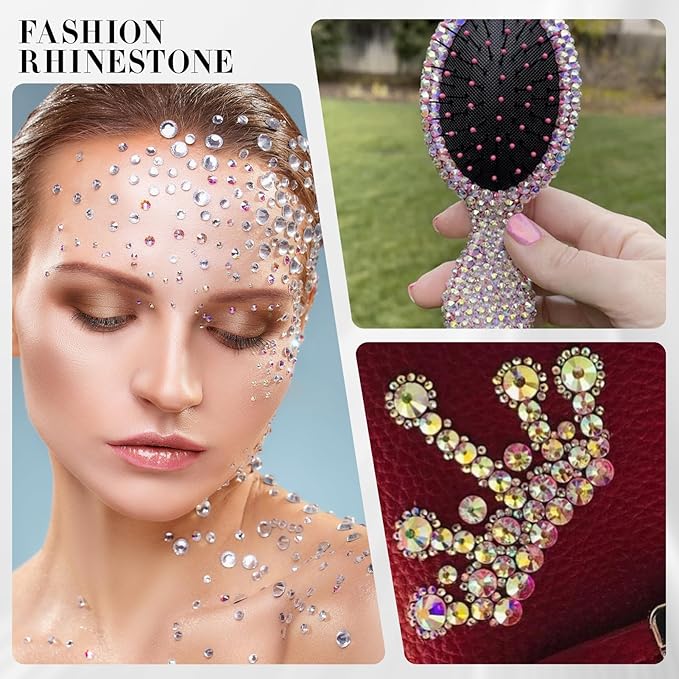 Novani 500pcs Crystal AB Rhinestones Flat Back Round Rhinestone Style 2088 Sparkly Crystal Gemstones for Nail Art and Crafting,SS6(1.9-2mm