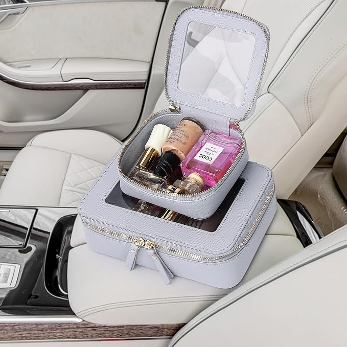 Pinkmik Small Makeup Bag Mini Clear Cosmetic Makeup Case & Toiletry Bag with Zipper Women's Purse Organizer & Car Essentials (Gray, MINI-1)