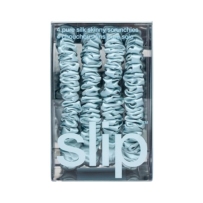 slip Skinny Scrunchies: Anti-Crease, Anti-Breakage Slipsilk™ Design Protects Delicate Hair | Includes 4 Pure Silk Scrunchies: Sky Blue