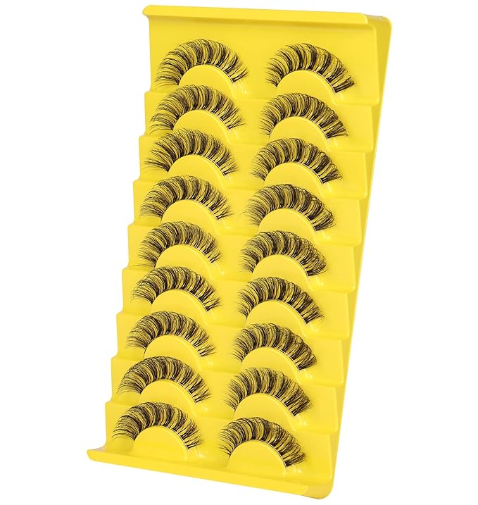 Russian Strip Lashes D Curl zanlufly Fluffy Wispy Clear Band False Eyelashes Cat Eye 6D Lashes Pack