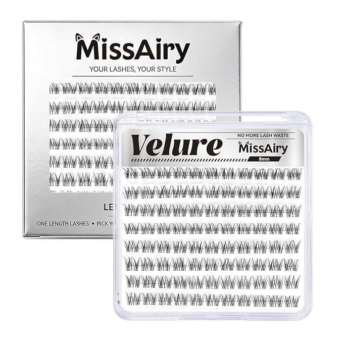MissAiry Velure Lash Clusters LengthLock Eyelash Extensions Natural Lash Clusters Short Lash Cluster 8MM DIY Lashes Natural with Invisible Band Venus D Curly Individual EyelashesVelure 8MM)