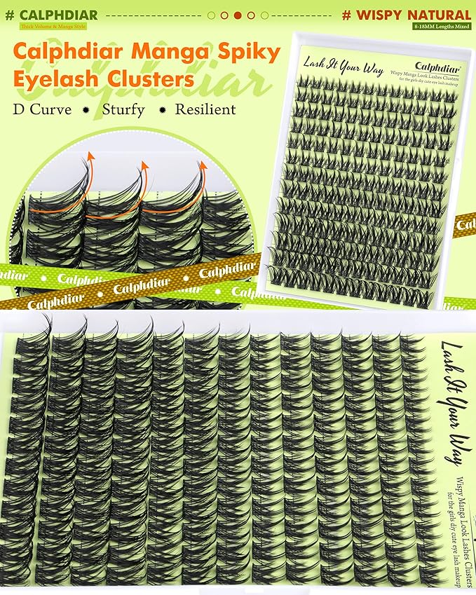 Calphdiar DIY Lash Extension Kit Thick Lash Clusters Kit Wispy Eyelash Clusters 8-18mm D Curve Eyelash Extension Kit Manga Spiky Lash Extension Individual Lashes with Lash Bond and Seal Tweezers