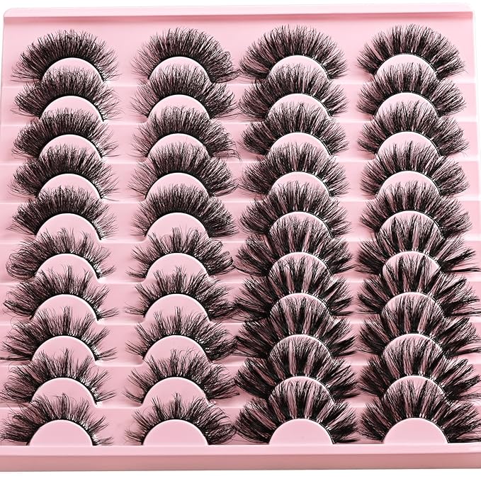 Lashes Wispy False Eyelashes 4 Styles Cat Eye Strip Lash Natural Look 20 Pairs Fake Mink Bulk Eyelash Pack Volume Fluffy Cateye Lashes Strips that Look Like Extensions Full Wispies Lashes