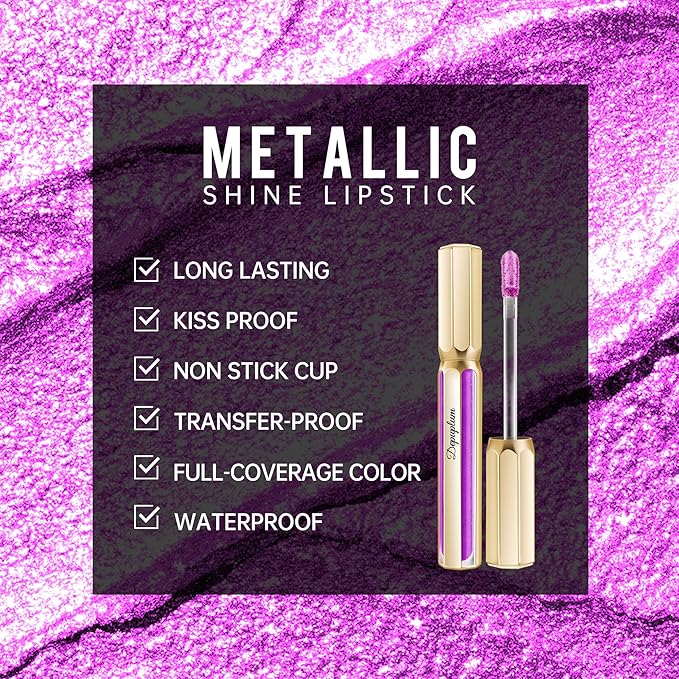 Depuplum Purple Lipsticks for Women Metallic Lipstick Long Lasting Lip Gloss Metal Shine Lightweight Hydrating Full Coverage Lip Color, DP102 Piggy