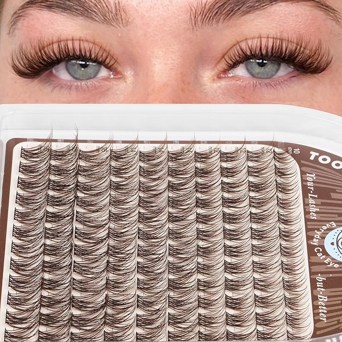 Natural Brown Lash Clusters Wispy Cluster Eyelash Extension C Curl Soft Individual Lashes Natural Look Venus Eyelash Clusters with Thin Band 10-16mm DIY Brown Lashes Extension by TOOCHUNAG