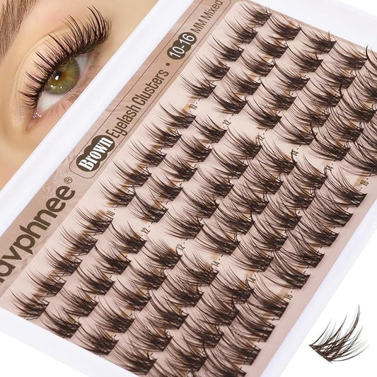 Mavphnee Brown Lash Clusters Wispy Eyelash Extension Fairy Cluster Lashes Spiky Individual Lashes Hair-Like Flow Eyelash Clusters DIY at Home Dark Brown Lash Pack (10-16MM, C-Curly)