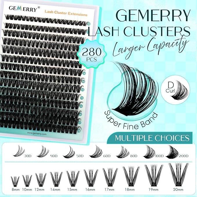 Eyelash Clusters Fluffy Lash Clusters Thick 280pcs Cluster Eyelash Extensions DIY At Home Individual Lashes Cluster Lashes by GEMERRY（100P-15-20mm)