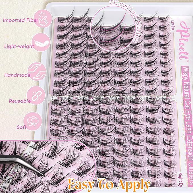 Natural Lash Clusters Wispy Lash Cluster Eyelash Extensions Cat Eye Eyelash Clusters 144PCS Individual Lashes Clusters 10-16MM DIY Lash Extension by Pleell