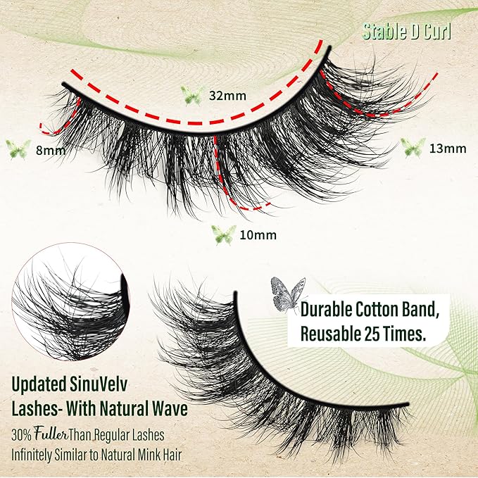 SinuVelve Manga Lashes 14mm Wispy Fake Eyelashes,Super Soft Natural Lash Strips For Everyday,False Lashes Cat Eye D Curl Thin Band, Pestañas Postizas Lashes Reusable 25 times By Hiklasy