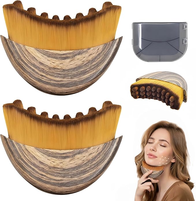 Lymphatic Contour Face Brush, Lymphatic Drainage Massager for Face, Facial Gua Sha Brush for Face Sculpting with Soft Bristle Soothesilk Anti Cellulite (2 PCS)