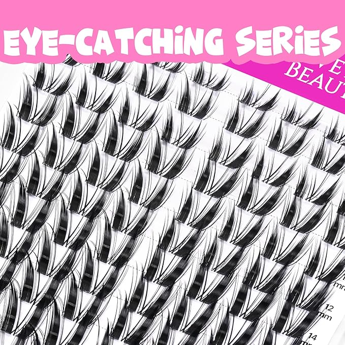 VEYESBEAUTY Lash Clusters Individual Eyelash Extensions Thin & Invisible Band DIY False Eyelashes for Self-application Eye-Catching Series Wispy Lash Tray, Bunny 8-18mm Mixed Length