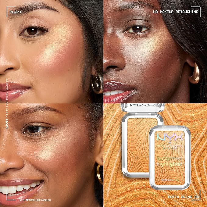 NYX PROFESSIONAL MAKEUP Buttermelt Highlighter, Powder Highlighter Makeup, With Up to 12H Wear and High Impact Glow - 30 Butta Bling (Light Copper)