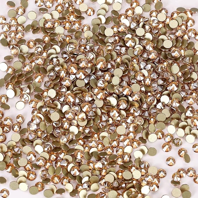 Novani Golden Shadow Rhinestones 1440pcs Flat Back Round Rhinestone Style 2088 Sparkly Crystal Gemstones for Nail Art and Crafting SS8,2.3-2.5mm