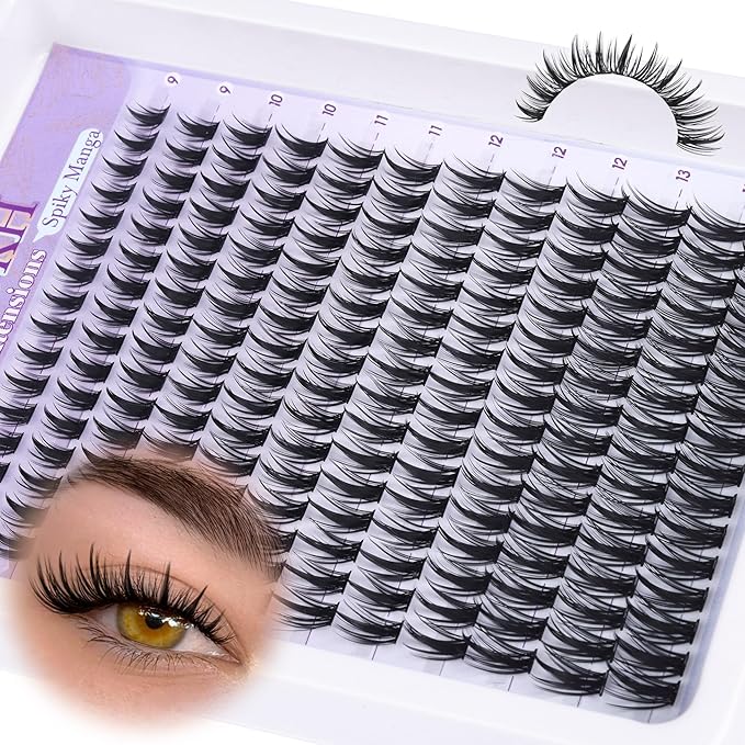 Lash Clusters Wispy Manga Eyelash Clusters with Spikes Anime Cluster Eyelash Extensions Natural Cluster Lashes Spiky Individual Lashes DIY at Home by YDAGKH(9-13mm, 192Pcs)