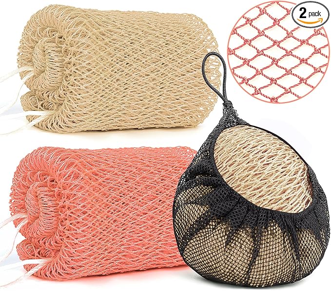 2 Pack African Net Sponge Exfoliating Scrubber Bath Sponge for Daily Use (Blush+Champange)