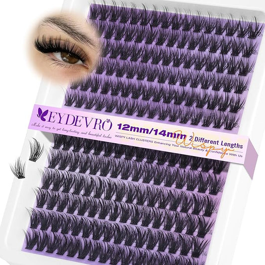 EYDEVRO Wispy Lash Clusters Natural Eyelash Clusters 12-14mm Cluster Eyelash Extensions CD Curl 192 Pcs Manga Cluster Lashes Short Individual Lashes DIY Lash Extensions Soft Thin Band
