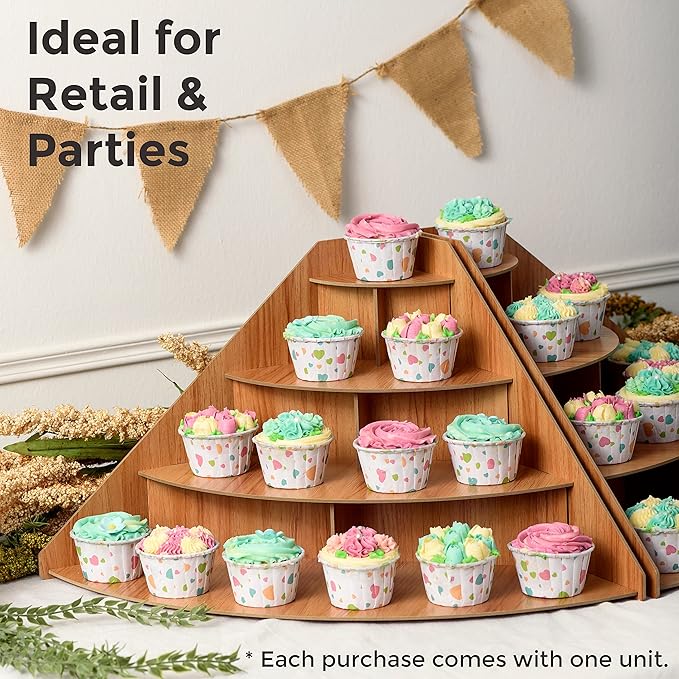 4-Tier Retail Wooden Display Riser - Farmers Market Craft Fair Display Rack - Candle Soap Cups Mugs Tumblers Corner Display Stand For Craft Shows - Curved Countertop Table Display For Cupcakes