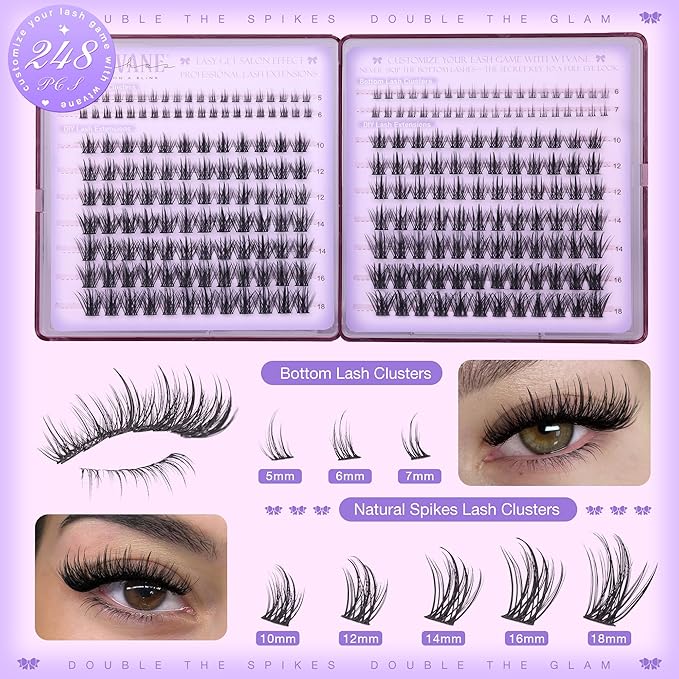 Wtavne Wispy Lash Clusters Fairy Eyelash Clusters Natural 10-18mm Cluster Eyelash Extensions with 5-7mm Bottom Lashes DIY 248Pcs Individual Lashes Extensions at Home Manga Eyelash Clusters with Spikes