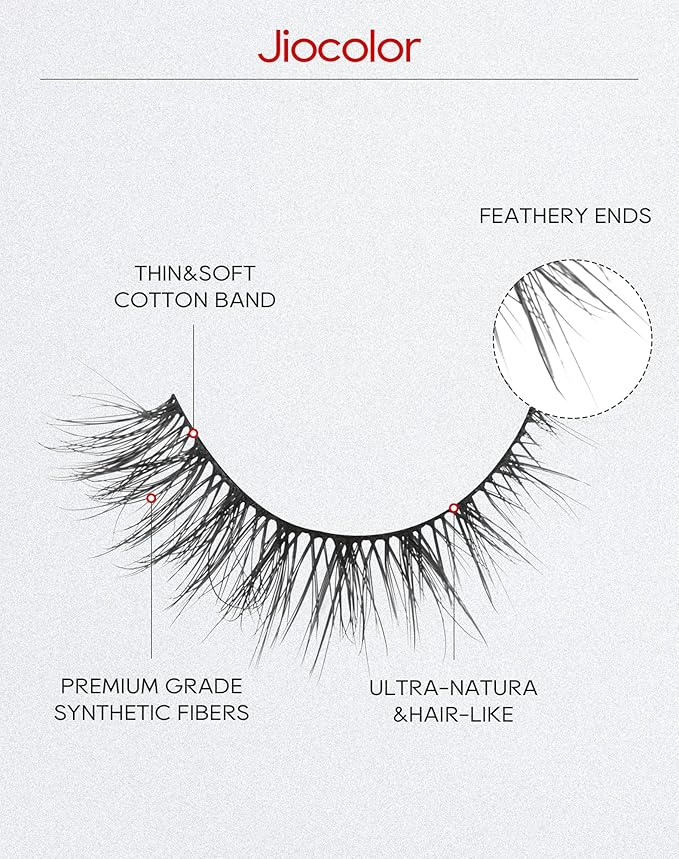 Jiocolor Lashes Natural Look Wispy False Eyelashes D Curl Faux Mink Lashes Fluffy Cotton Band Eyelashes Cat Eye Fake Eyelashes Pack 13MM