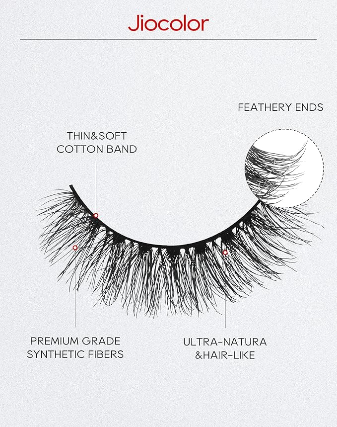 Jiocolor Fake Lashes Natural Look Wispy Fluffy Lashes 3D Faux Mink Lashes False Eye Lashes Reusable 7 Pairs False Eyelashes 13MM