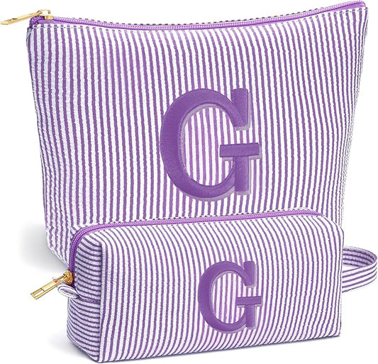 Travel Makeup Bag Organizer - Travel Essentials Toiletry Bag for Women, Initial Travel Toiletry Bag with Zipper | Preppy Stuff Birthday Gifts for Women Mom Daughter, Purple Letter G