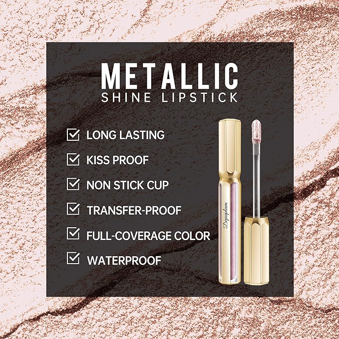 Depuplum Silver Lipsticks for Women Metallic Lipstick Long Lasting Non Stick Cup Lip Gloss, Shimmer Lightweight Hydrating Full Coverage Lip Color, DP110 Moonlight