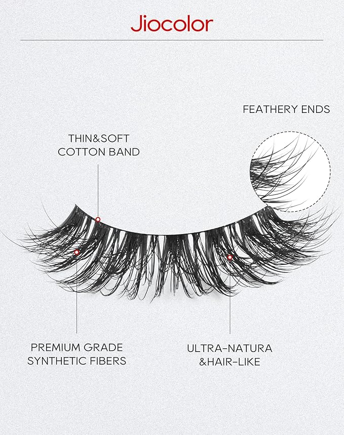 Jiocolor Natural Looking Short False Eyelashes Wispy Lashes Natural Look 14mm 3D Faux Mink Lashes 7 Pairs Fluffy Fake Eyelashes Pack 14MM