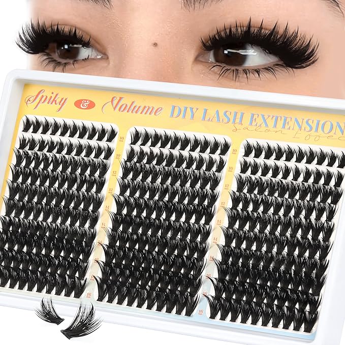 Fyonas Manga Lash Clusters Spiky Anime Cluster Eyelash Extensions with Spikes 300Pcs D Curl Thick Volume Eyelash Clusters 10-16mm DIY Fairy Wispy Individual Lashes (Prism Shard)