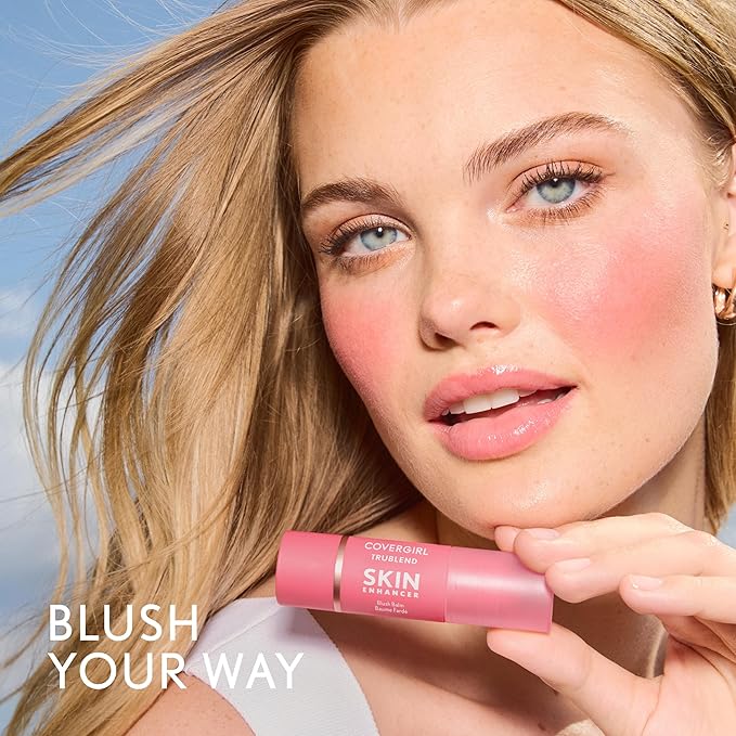 COVERGIRL Trublend Skin Enhancer Blush Balm Stick, Vegan Formula, Easy to Use, Glides on Effortlessly, Non-Greasy, Doesn't Crease - 200 Pink Sprinkle (Bright, Warm Pink)