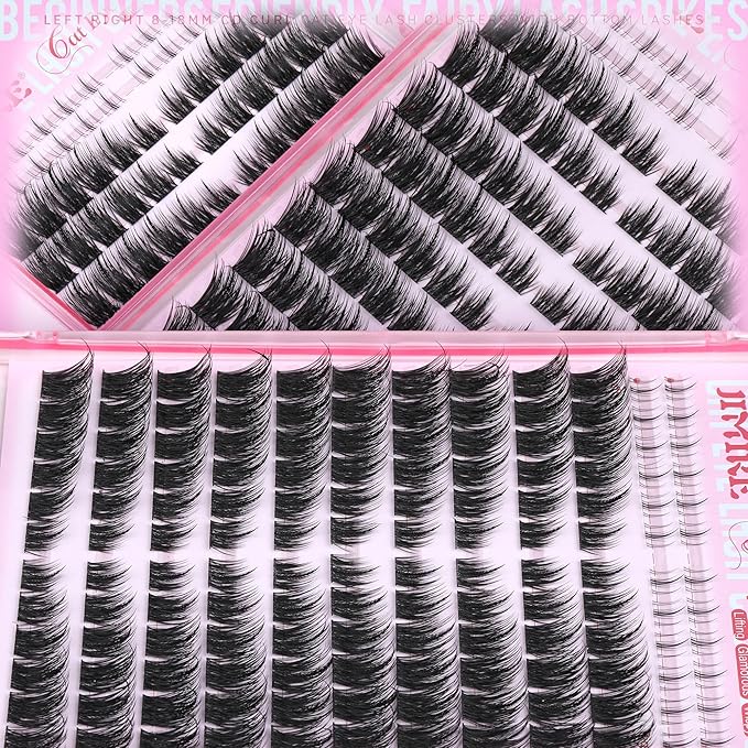 JIMIRE Lash Clusters Wispy Eyelash Clusters Cat Eye Lash Clusters with Spikes 8-18MM Volume Fluffy Cluster Eyelash Extensions with Bottom Lashes Clusters Extension Easy to Apply 144Pcs Pack