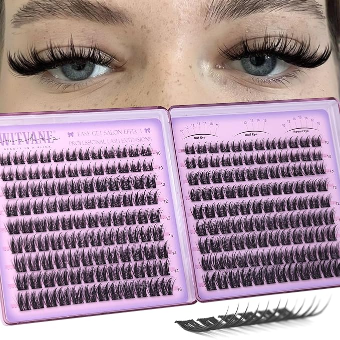 Wtvane Lash Clusters Wispy Eyelash Clusters 216Pcs Anime Individual Lashes Manga Lashes Clusters Natural10-16mm Fairy Cluster Eyelash Extensions Pestañas Postizas Naturales with Thin Band for Beginner