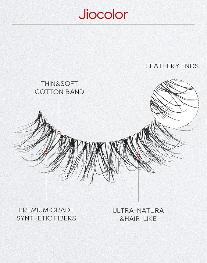 Natural False Eyelashes Clear Band Lashes Natural Look Jiocolor Wispy Faux Mink Lashes Demi-wispies Fake Lahes 12MM 7 Pairs Wispy Dream(7mm-12mm)