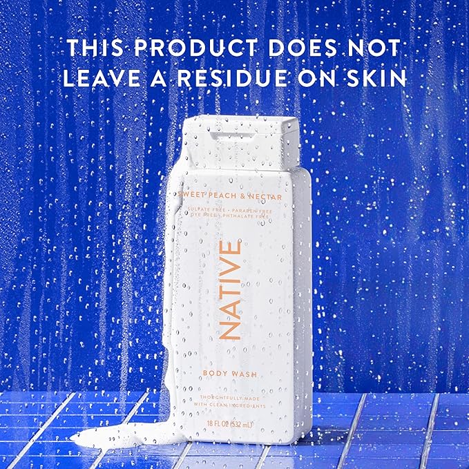 Native Body Wash Contains Naturally Derived Ingredients | For Women & Men, Sulfate, Paraben, & Dye Free Leaving Skin Soft and Hydrating | Sweet Peach & Nectar 18 oz