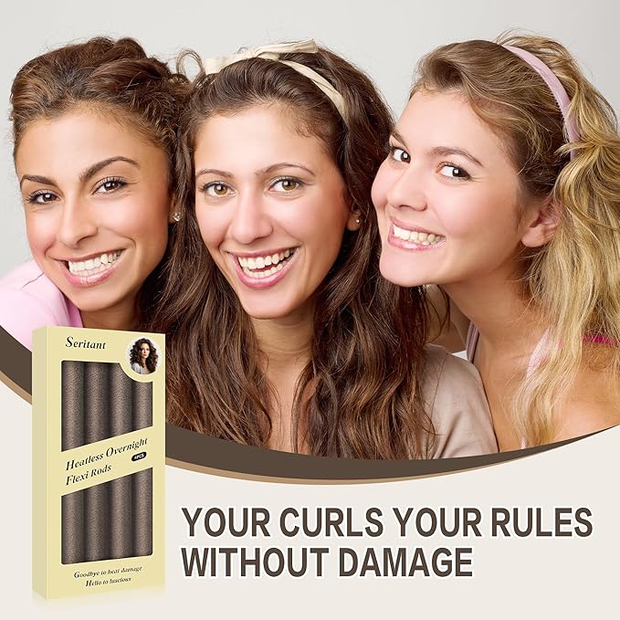 Heatless Curls Overnight Hair Curler - 4 Pcs Curling Rod to Sleep In, Velvet Hair Rollers with Satin Hair Scarf