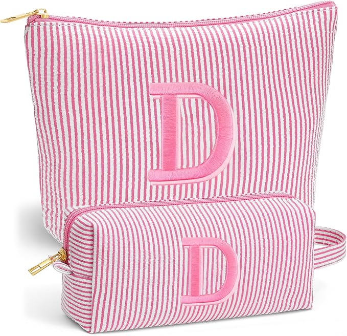 Travel Essentials - Portable Travel Makeup Bag Set for Women, Custom Portable Initial Travel Toiletry Bag, Makeup Pouch Organizer Cosmetic Bag Birthday Gifts for Women, Pink Letter D