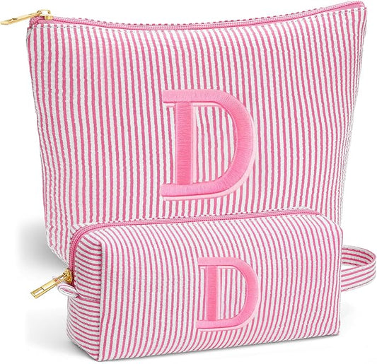 Travel Essentials - Portable Travel Makeup Bag Set for Women, Custom Portable Initial Travel Toiletry Bag, Makeup Pouch Organizer Cosmetic Bag Birthday Gifts for Women, Pink Letter D