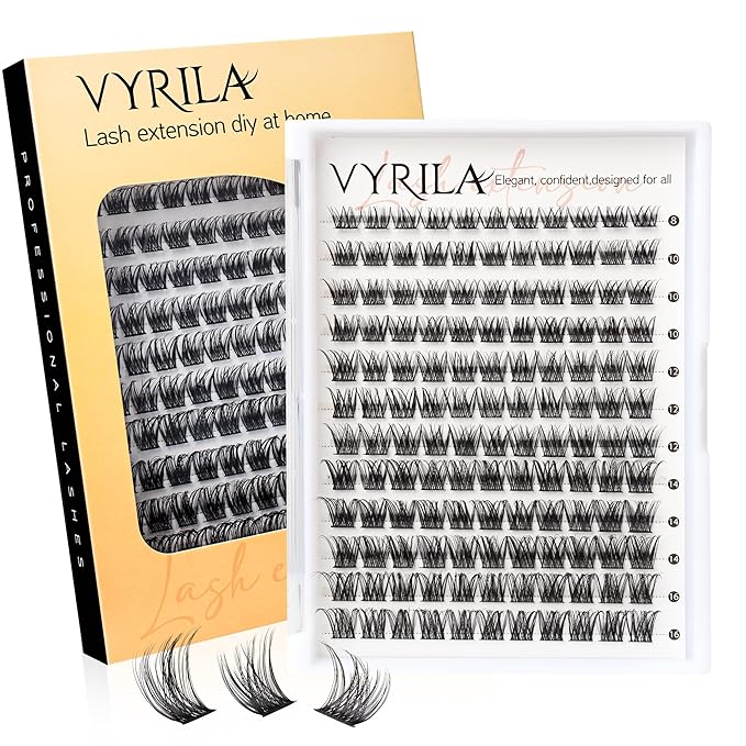 VYRILA Lash Clusters 8-16mm, False Eyelashes 132pcs, Cluster Eyelash Extensions Matte Black Soft, Diy Lash Extensions D Curl Natural Lash Clusters Faux Mink Lashes Wispy（Breeze,132pcs,0.07,D,8-16MIX)