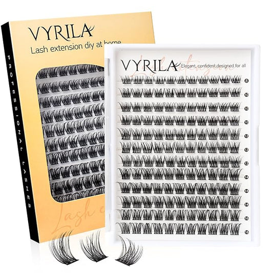 VYRILA Lash Clusters 8-16mm, False Eyelashes 132pcs, Cluster Eyelash Extensions Matte Black Soft, Diy Lash Extensions D Curl Natural Lash Clusters Faux Mink Lashes Wispy（Breeze,132pcs,0.07,D,8-16MIX)