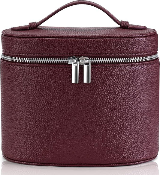 Makeup Bag Vanity Case Cosmetic Bag with Removable Divider Travel Toiletry Bag for Women Portable Make up Box Organizer, Burgundy