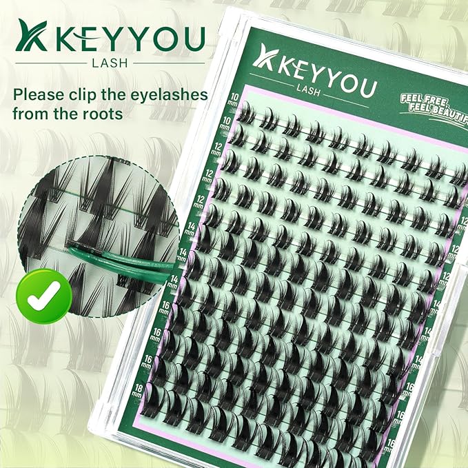 KEYYOU LASH Lash Clusters Kit Manga Lashes Individual 120pcs Wispy Lash Clusters with 10ml Remover Bond&Seal 10-18mm Eyelash Extension with Spikes D Curl Fairy Style Manga Cosplay DIY at home(F02 Kit)