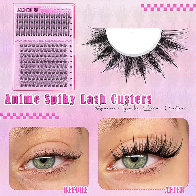 ALICE Lash Clusters Eyelash Clusters - 96pcs 10-16mm Wispy Eyelash Extensions with 84pcs 15-21mm Manga Spiky Individual Lashes - Mixed Lash Extensions for Natural Manga Look and Unique Style