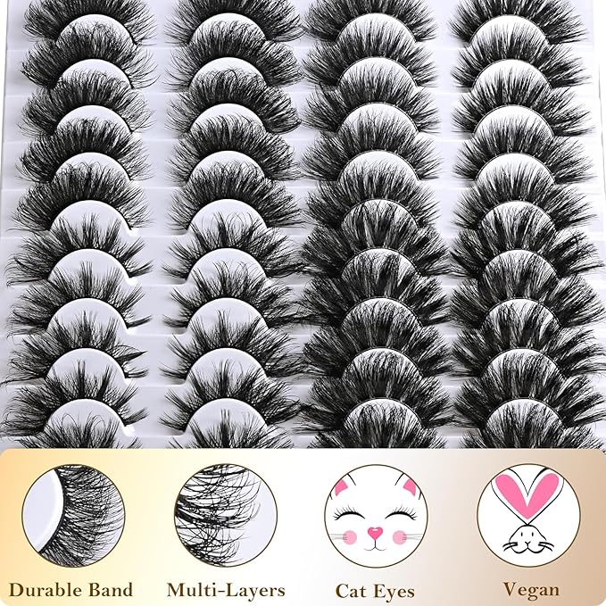 Lashes False Eyelashes Cat Eye Lash Strips 4 Styles Wispy Natural Eyelash Pack 20 Pairs Full Volume Fake Strip Lash Natural Look Fluffy Cateye Mink EyeLash Set Short Demi Wispies Pestañas