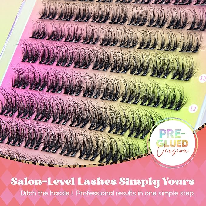 VYRILA Self Adhesive Lash Clusters Kit, D Curl Wispy Pre Glued Lash Extensions with Tweezers, Reusable 0.1mm Ultra Thin Band Natural Eyelashes, Easy Apply Eyelash Clusters for Beginners(PG-ZE12)