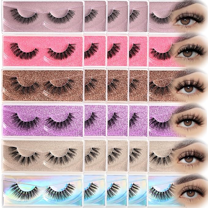 Wispy Lashes Bulk 30 Pairs Natural Volume Eyelashes Mixed Styles Wholesale Cat Eye & Doll Eye Strip Lash Sets Short Thick Fluffy False Mink Eyelash Strips Full Fake Pestañas Postizas