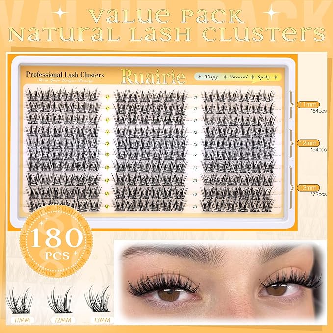 Manga Lash Clusters Wispy Eyelash Clusters Natural 180pcs Individual Lashes Spiky Lashes Clusters C Curly Cluster Eyelash Extensions 11-13mm DIY at Home Eyelashes Clusters by Ruairie